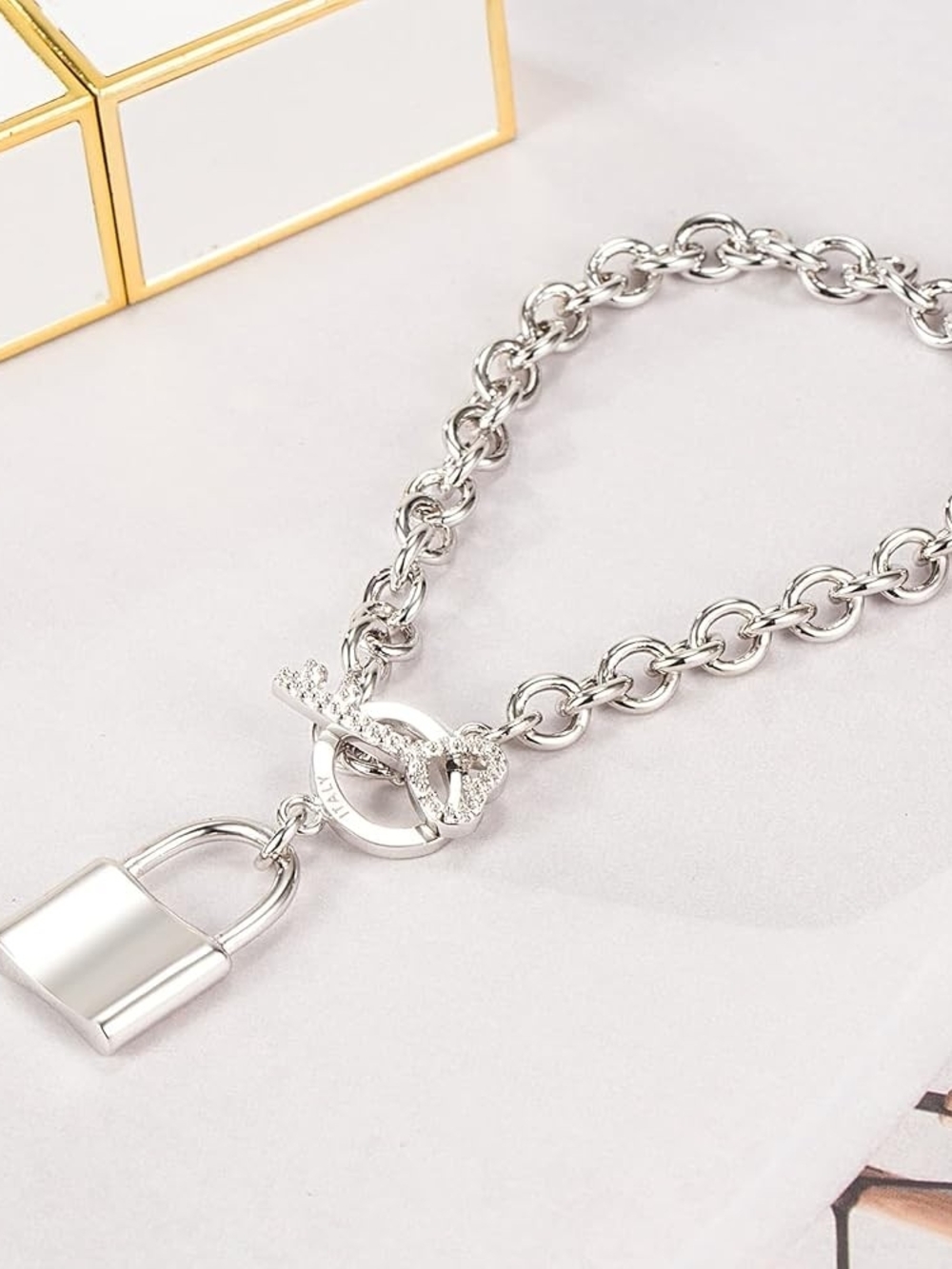 Silver Padlock Charm Chain Bracelet - Women Jewelry
